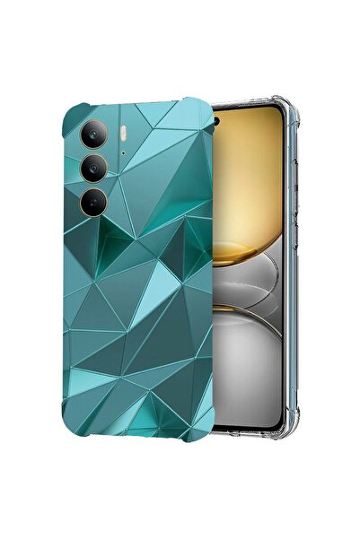 bestcase Калъф за Realme 14x 5G, Удароустойчив 1.5ММ, Зелена мозайка, Защита ...