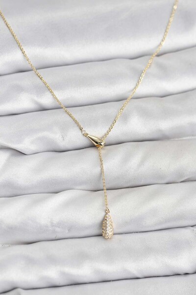 TakÇalıştır Brass Gold Color Elevator Drop Model Women's Necklace