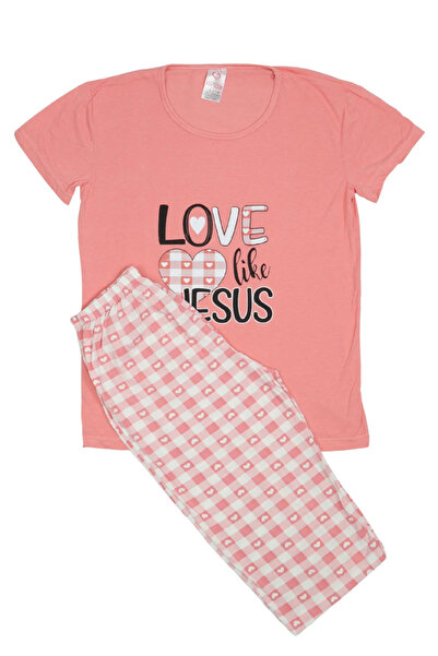 RİNDA Women's Cotton pajamas plus size - 2-piece set: T-shirt + 3/4 pants LOV...