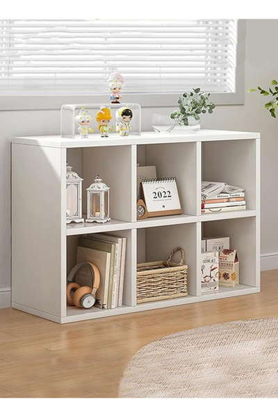 CozyWorld مكتبة بيضاء بـ6 خانات مع لوح خلفي، بعرض 90 سم، خزانة كتب أرضية كبير...