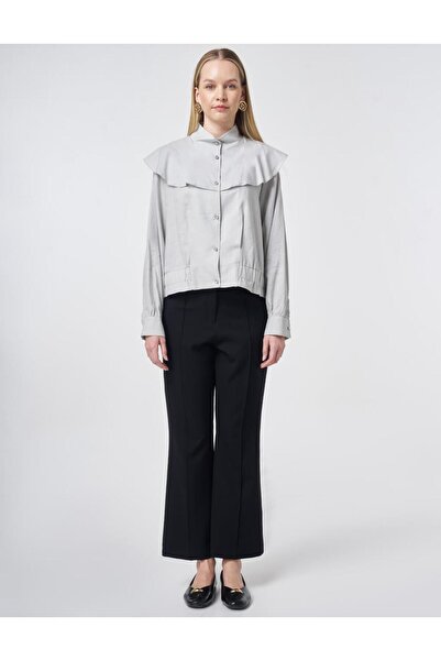 Kayra Women's Flounce Collar Buttoned Linen Short Jacket