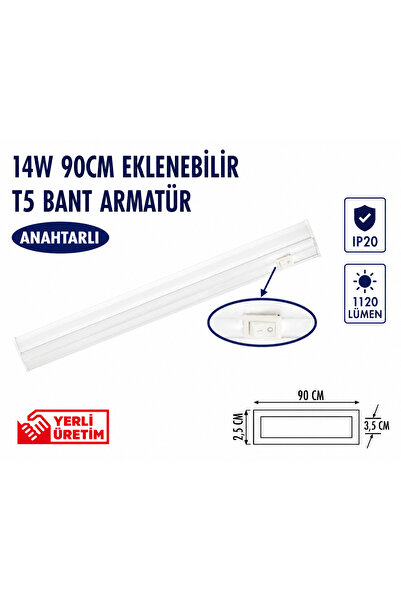 Lampist 90Cm 14W T5 Ledli Bant Armatür 6500K