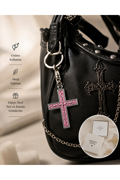 HER ŞEY NOTA www.herseynota.com Pink Gothic Cross Keychain – Unisex Vintage S...