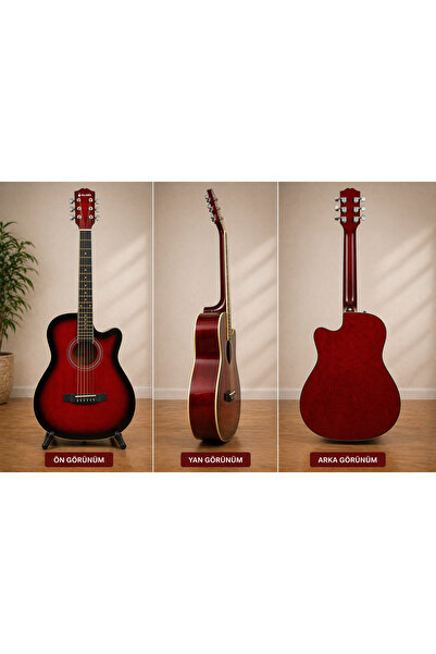 valares QA2022-41C Kırmızı Cutaway Akustik Gitar (Sap Ayarlı Köşe Korumalı)