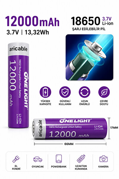 farissu 18650 Şarjlı Li-ion Pil 3.7V 12000mAh Yazılı 39 Gram Güçlü Batarya