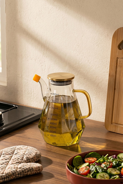 Porsima Yh003 وعاء زيت من زجاج البورسليكات مع غطاء معدني ومقياس للفراغ - وعاء...