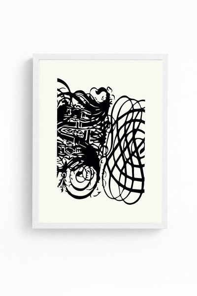 huhuli White Wooden Framed Abstract Patterned Painting - Minimal |   Huhu1254