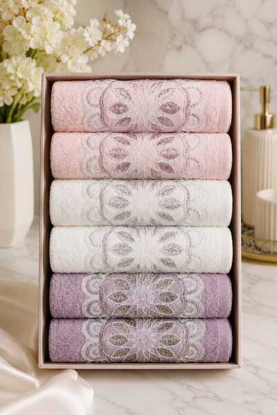 Mela Home 100% cotton lace guipure embroidered/embroidered luxury boxed towel...
