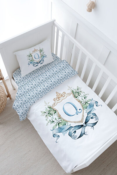 Tuğba Kuğu Baby Size Duvet Cover Set (100X150) - Blue Royal Series - Letter Q