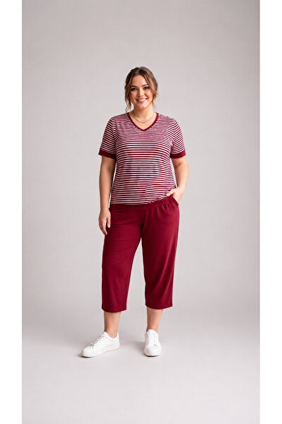 OYERGA MODA Women's Plus Size 100% Cotton Short Sleeve Capri Two-Piece Set