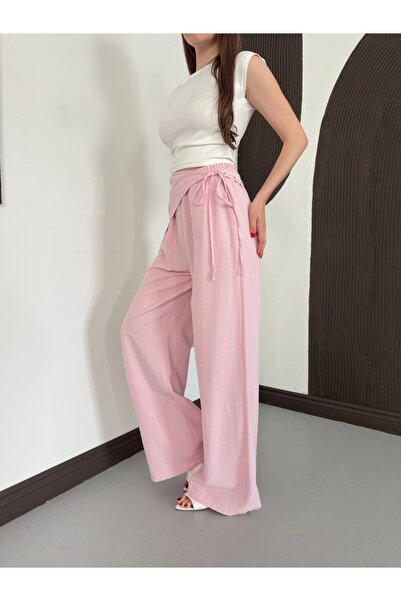 Ekim Store Λινό παντελόνι Palazzo με σάλι και πέτρινα αξεσουάρ