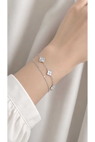 Silver Şans Minimal Zincir Kadın Çelik Bileklik(ebat 0.8cm uzunluk 21 cm )