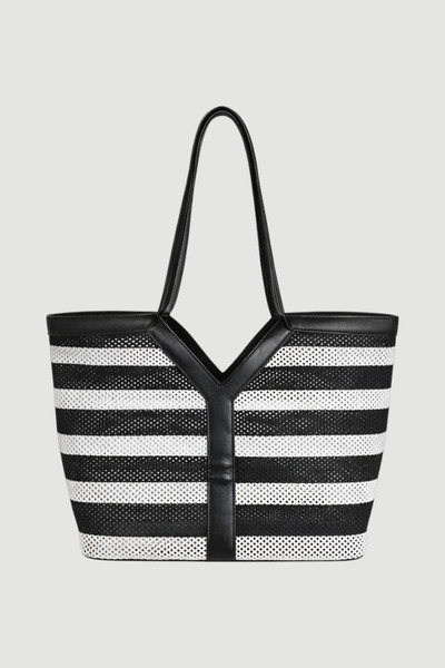 Gusto Mesh Straw Bag with Wallet Detail - Black