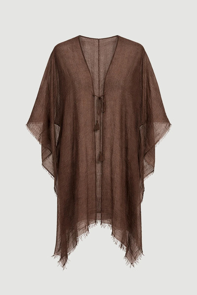 Gusto Lace-Up Long Kimono - Brown