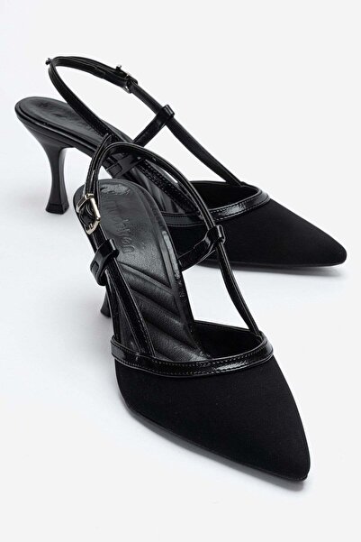 CCWAY AYAKKABI Women's Open Back Buckle Heeled Shoes Black Zra