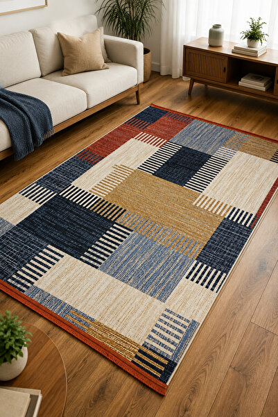 HALISHOP Kaymaz Taban Makinede Yıkanabilir Dijital Baskılı Şönil Dokuma Kilim