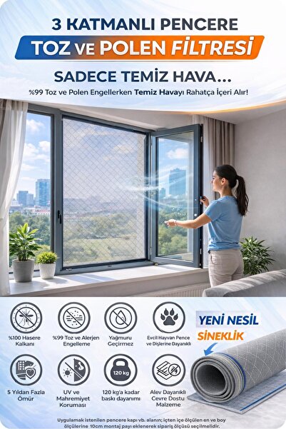 Pencere Toz Polen Filtresi - Yeni Nesil Sineklik- Sadece Temiz Hava Geçirir- Odera