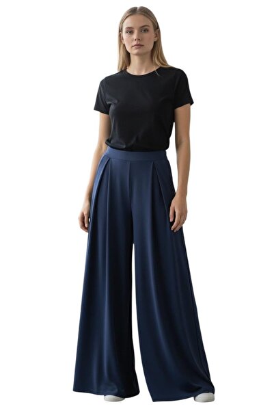 Peach Wide-Leg Palazzo Trousers for Women, High-Waisted with Pleated Front, C...
