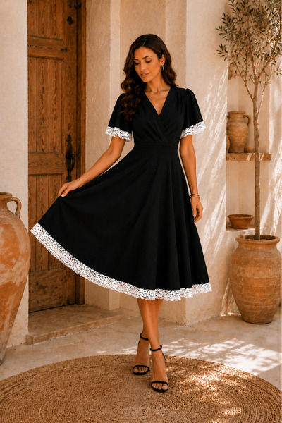 vuvutasarım Flexible Crepe Fabric Padded Double Breasted Collar Midi Length S...