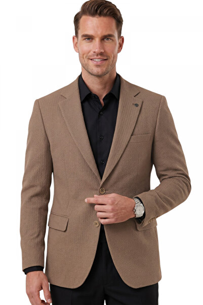 DeepSEA Men's Brown Textured Patterned Italian Cut Blazer Jacket – Slim Fit D...