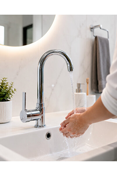 MİXSA Krom Lüx Gövde Premium Banyo Lavabo Bataryası Çift Su Girişli Batarya