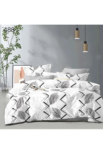 East Comfort Bedding set 6 pieces flannel, white with black and gray leaves-G...