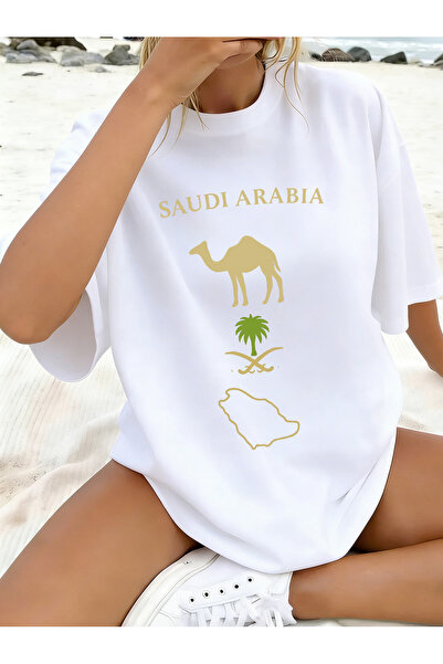 SAUDI قميص قطني 100% للرجال والنساء - تي شيرت فضفاض بياقة دائرية وأكمام قصيرة...