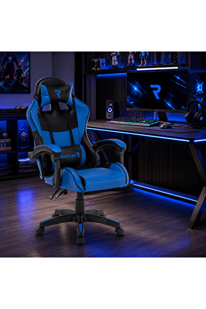 LedCorp Scaun de gaming Tron Thrones Albastru-Negru, Rabatabil, Spătar reglab...