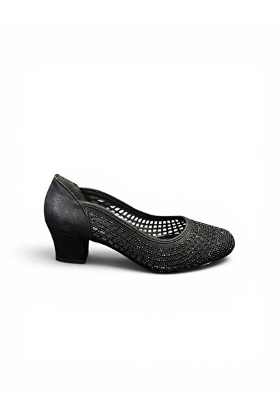 İYİSİNDEN SHOES Women's Thick Heeled Evening Dress Shoes with Stone Detail He...