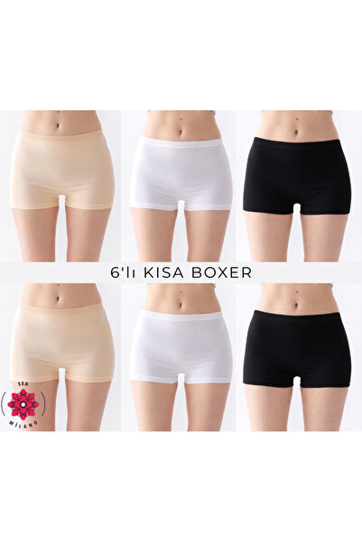 sea milano Women's Boxer Panties 6-Pack Cotton Stretch Fabric High Waist (Bla...
