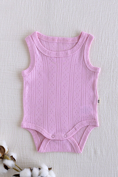 Mimu Baby %100 Pamuk Pointel Ajurlu Çıtçıtlı Bebek Zıbın - Şeker Pembe
