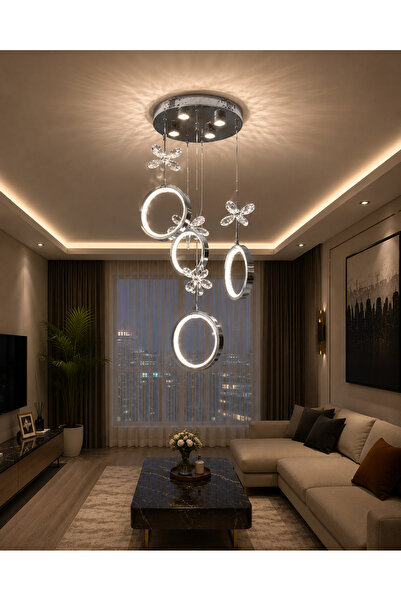 Led YENİ MODEL 4 SARKIT LÜX AVİZE 3 IŞIK SEÇENEĞİ KROM RENK