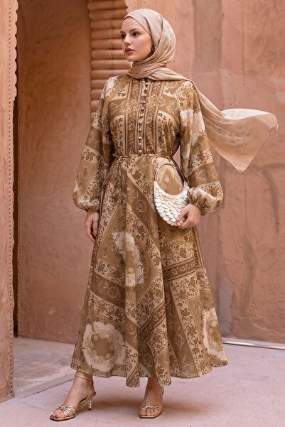 InStyle Button Detail Authentic Camel Dress