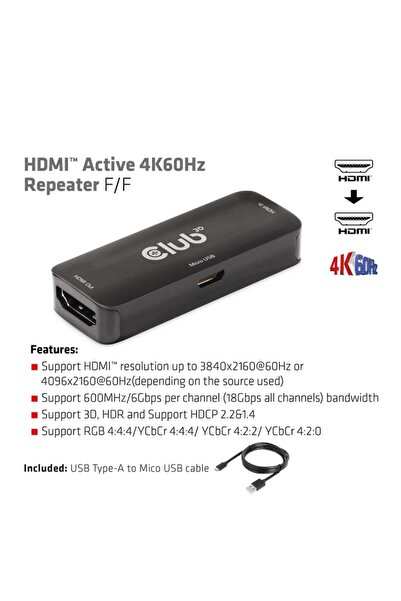 Club 3D Club3D Repeater HDMI > HDMI 4K60Hz aktiv Bu/Bu retail