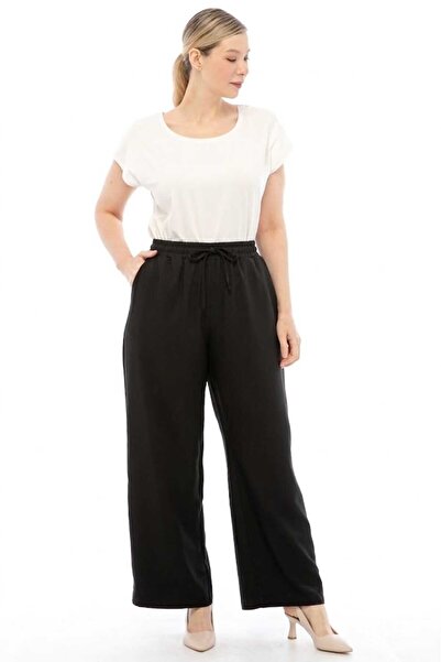 Symirna Women's Tencel Fabric Plus Size Wide Leg Pants