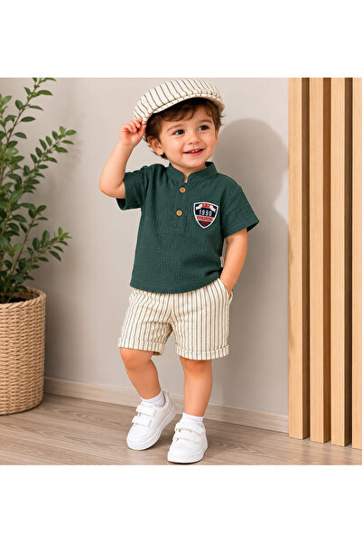 Stilera Boy's Muslin Fabric Shirt, Shorts and Hat 3-Piece Set