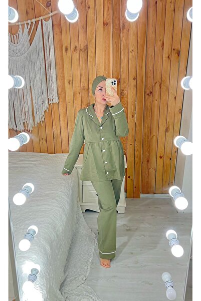 ByGamzeArman Set de pijamale de maternitate cu mânecă lungă, culoare verde, c...