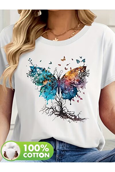 PAVRO Unisex Άνετο T-shirt με μικτό σχέδιο και στάμπα