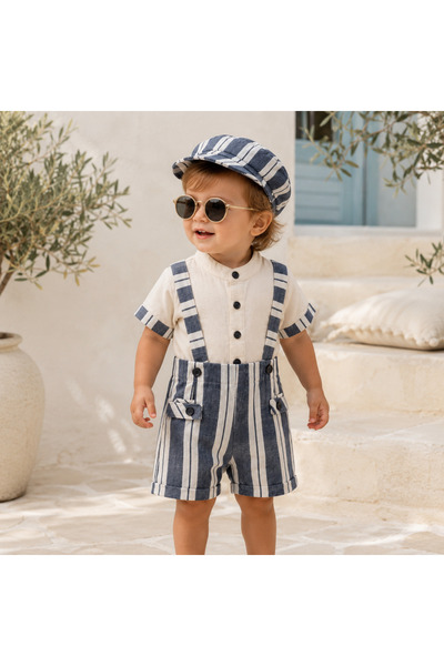 Bebelul Set elegant copii baieti Junior tricou salopeta scurta si palarie bum...