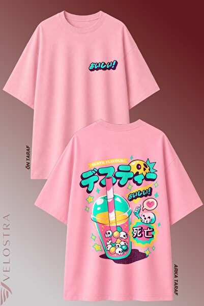 Velostra Unisex Kawaii Bubble Tea Anime Printed Oversize Crew Neck Cotton Dai...