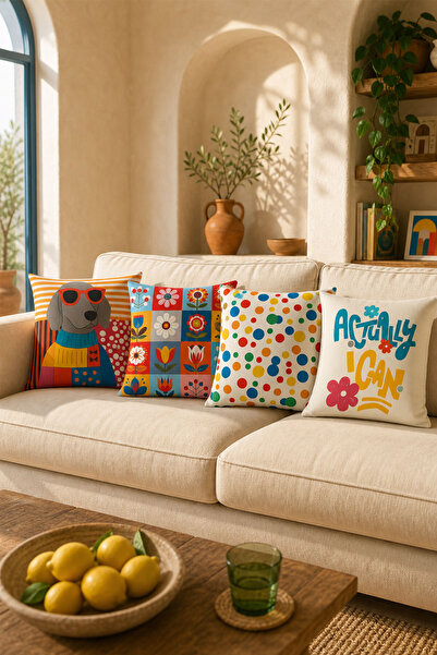 Moud's Set of 4 Colorful Modern Decorative Throw Pillow Covers |   Digital Pr...
