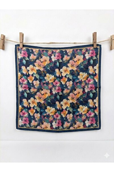 Alse Butik Lacivert Yağlı Boya Esintisi Soft Pamuk Fular ( 50x50 cm)