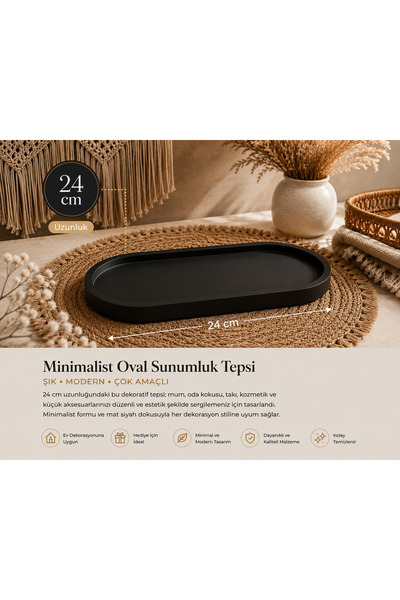 VANTES 24 cm Minimalist Oval Tepsi – Modern Dekoratif Sunumluk Tepsi