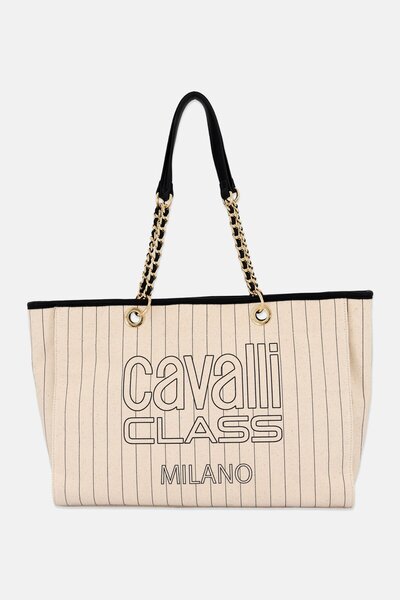 Cavalli Class Women Brand Logo Tote Bag 29 H x 47 L x 11 W cm, Beige