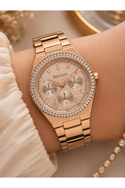 Ferrucci Modern Women's Wristwatch with Zircon Stone Case, Rose Gold, Stylish...