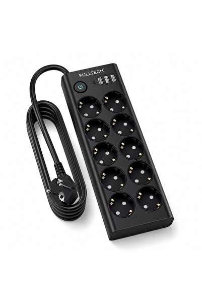 EcoFast Çoklu Priz 10’lu Grup Priz USB’li (3x USB-A, 1x USB-C), 3680W 16A, 2 ...