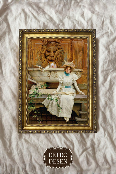 Retro Vintage Çerçeveli Tablo, Kadın Portre Tablosu, Sanatsal Baskı, Duvar De...