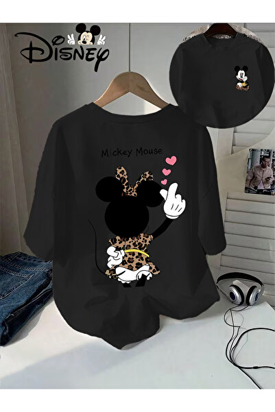 121 Disney Mickey Mouse Original Leopard Print Women's Summer Long Short Slee...