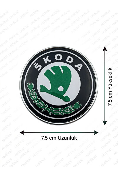 restinal Skoda Klasik Yeşil Logo Yapışkanlı Araba Amblemi 75mm - Bagaj Kapağı...