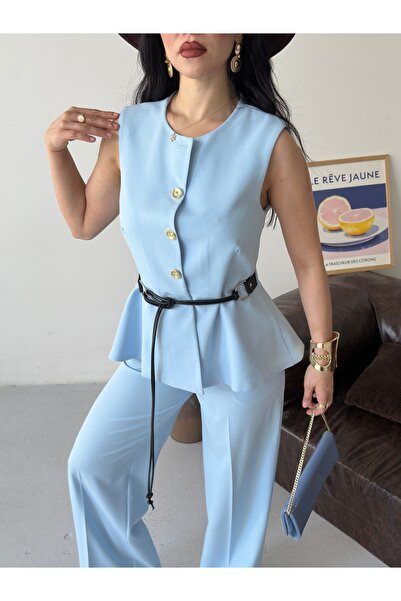 Ekim Store Belted Buttoned Vest Trousers Blazer Suit